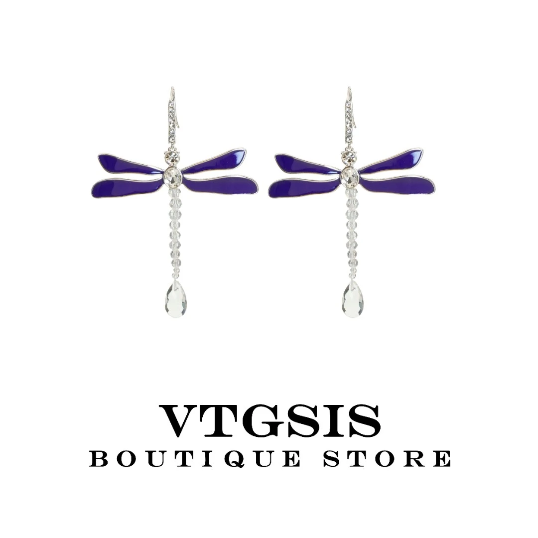 VTGSIS 合金耳饰 22185紫色蜻蜓耳钉耳饰时尚百搭复古设计师手工