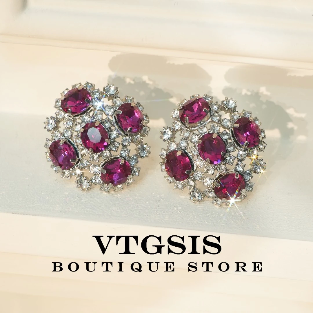 VTGSIS 合金合成锆石耳饰 22314马亨盖粉色花朵耳夹【直播同价】