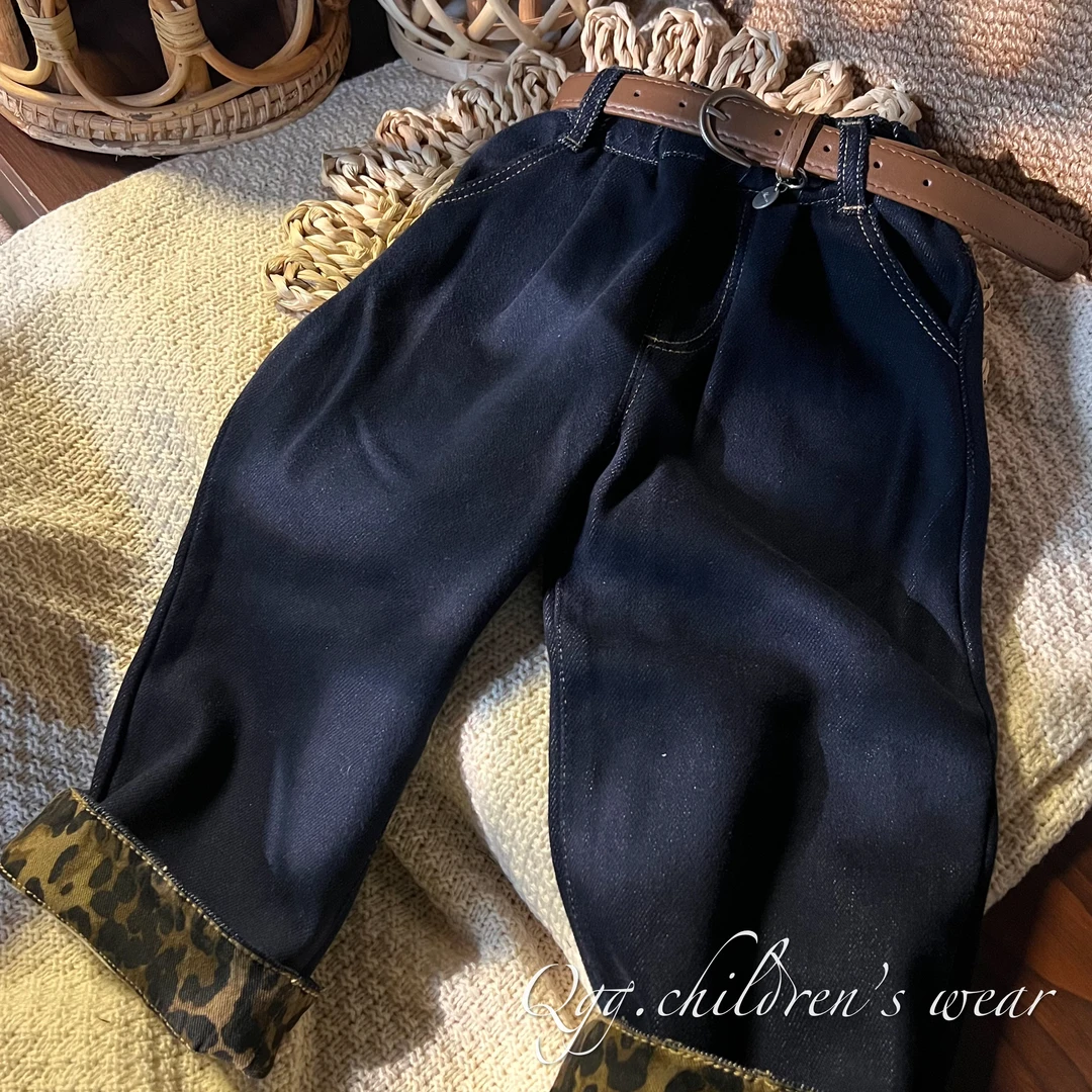 K-699秋冬韩版24新款加厚加绒仿纯棉软弹力一体绒小童牛仔裤宽松