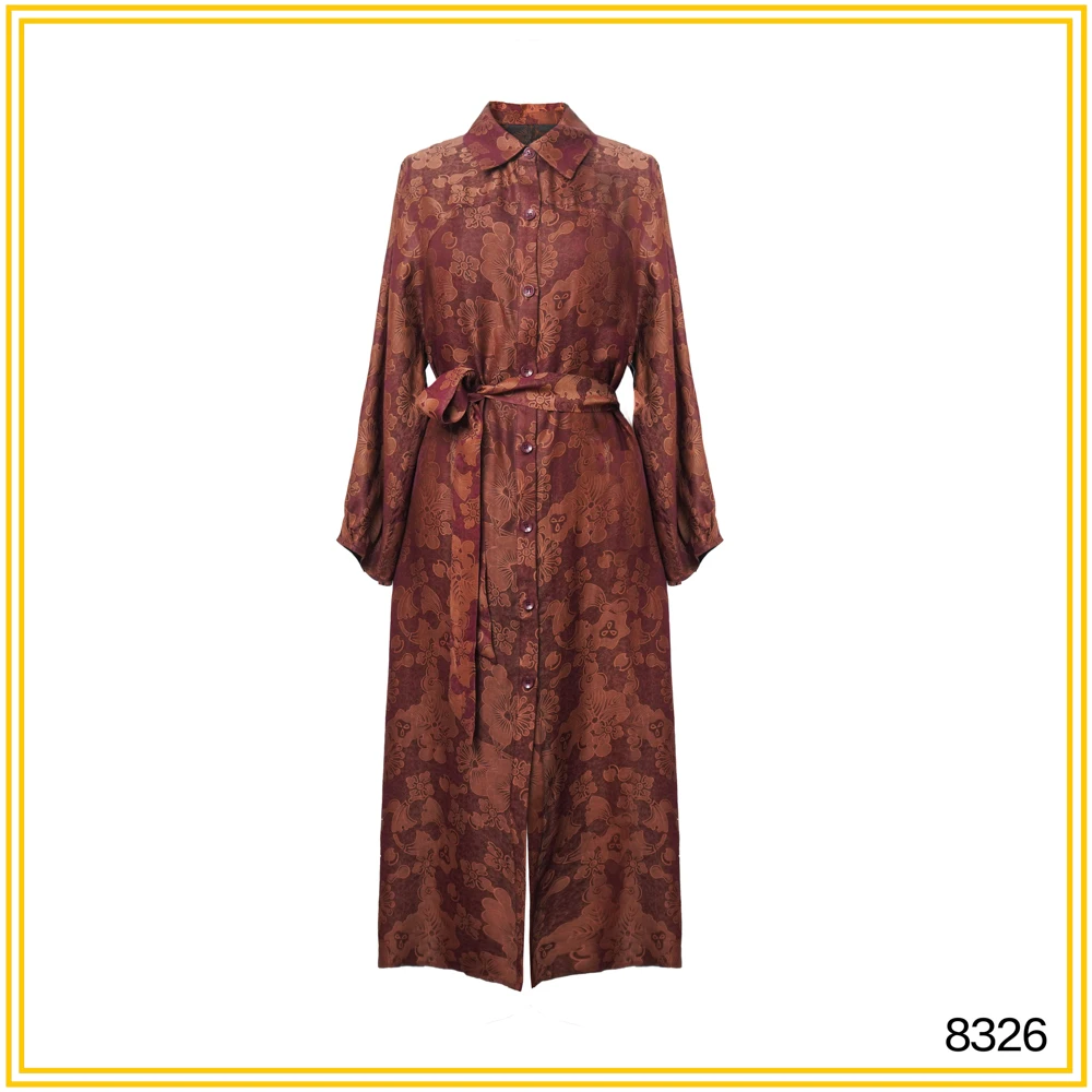 MZ【苏丝迈】2024秋冬新款中国风玫红色提花长袖翻领复古风衣8326