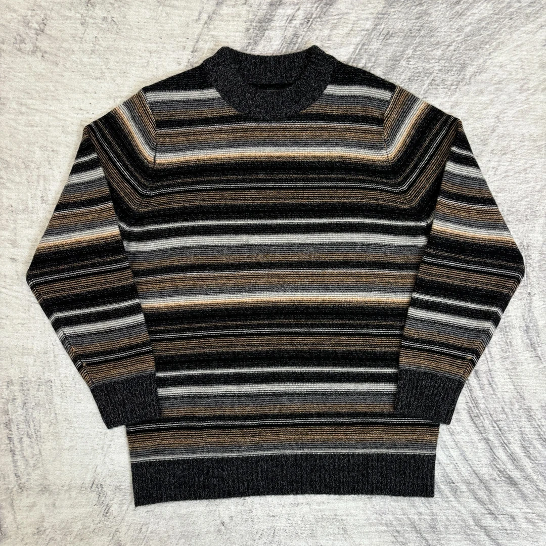 PULUOGEDI/普洛哥帝北欧风【纯羊毛】花版彩色条纹休闲圆领羊毛衫