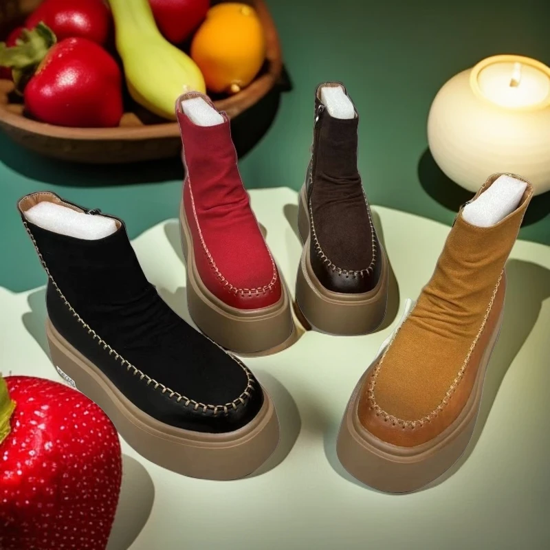 6630秋季新款高帮加绒时尚百搭休闲复古松糕底马丁靴