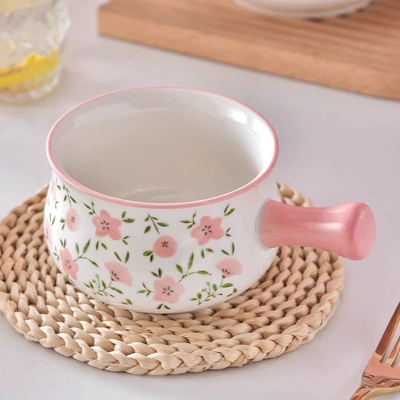 高颜值手柄碗陶瓷碗带手柄带把碗网红手柄碗家用有手柄的碗可微波