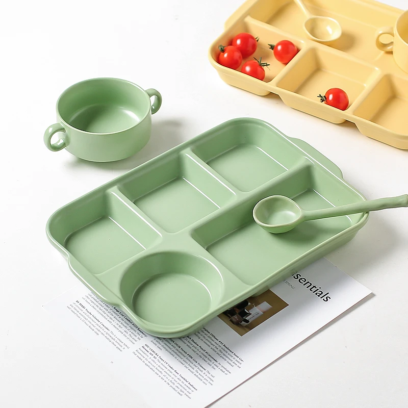 川岛屋分格餐盘陶瓷儿童早餐盘一人食大人减脂分餐隔盘子月子餐具