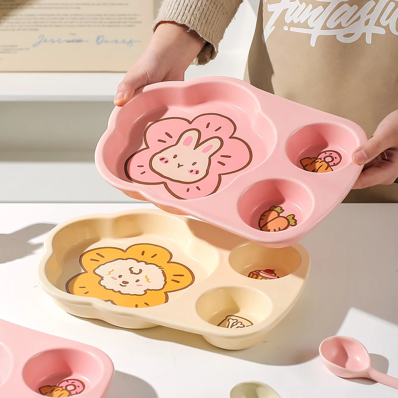 川岛屋早餐分格盘一人食餐具创意儿童餐盘家用高颜值陶瓷分餐盘子
