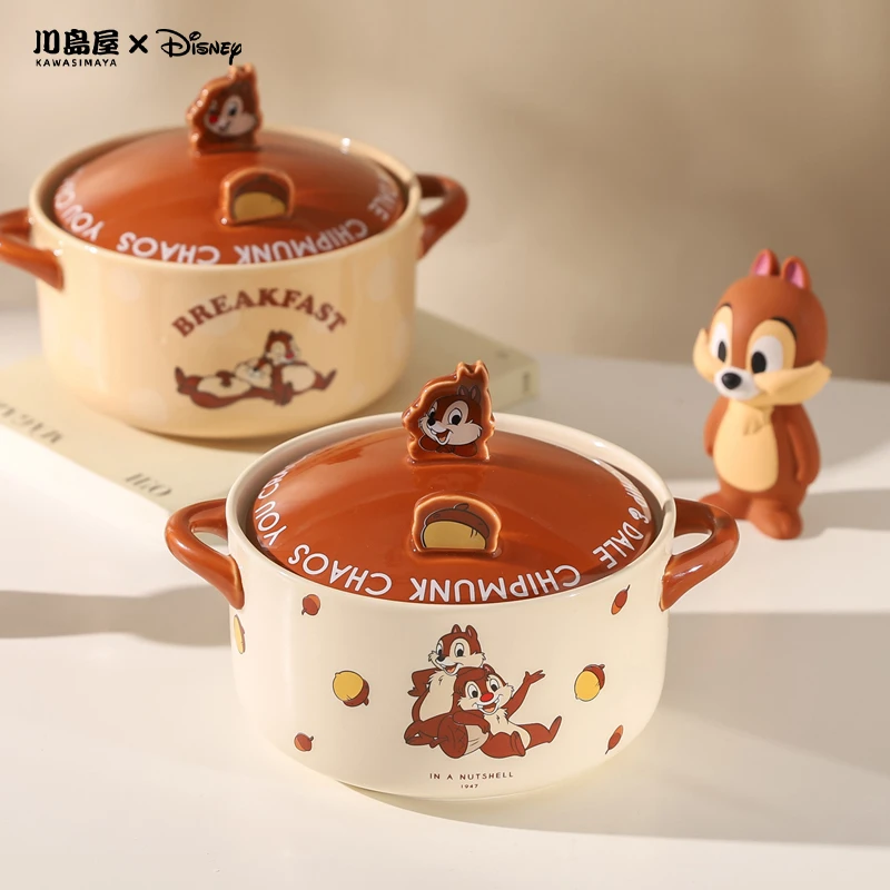 川岛屋迪士尼奇奇蒂蒂泡面碗带盖可爱宿舍用学生双耳汤碗方便面碗