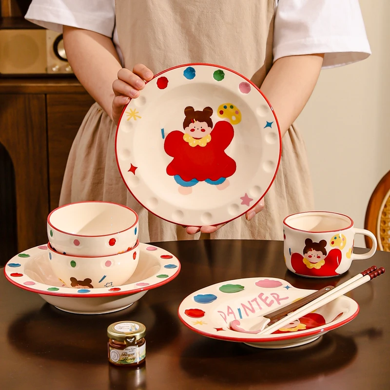 川岛屋可爱陶瓷盘子菜盘家用2024新款餐具儿童餐盘米饭碗碟子深盘