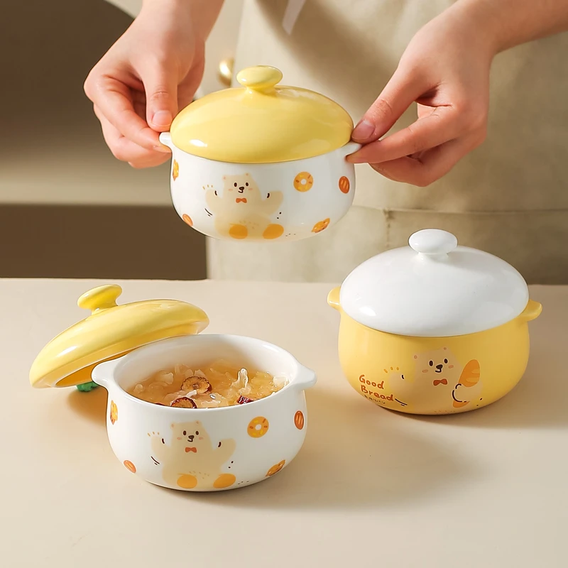 川岛屋原创熊dodo炖盅陶瓷隔水炖带盖一人份双耳炖罐小汤盅蒸蛋碗