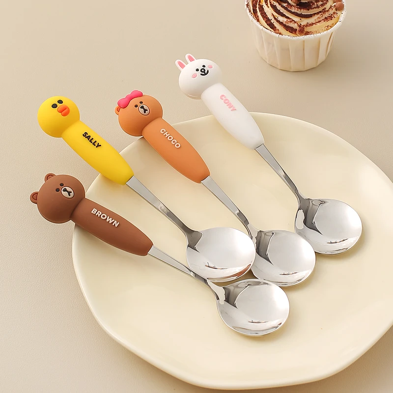 川岛屋LINE FRIENDS不锈钢勺子儿童家用高颜值吃饭可爱餐勺叉套装