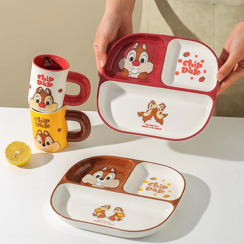 川岛屋迪士尼奇奇蒂蒂分格盘儿童陶瓷餐具卡通早餐盘家用分隔盘子