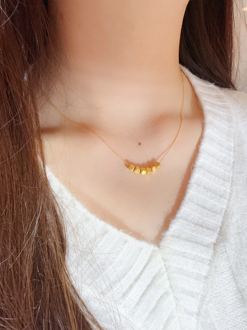 足金小方糖项链女款气质时尚百搭小众简约