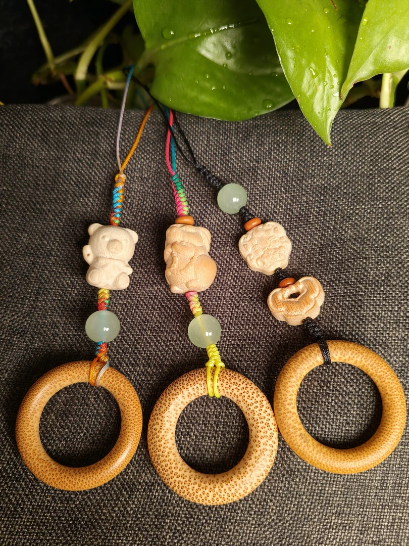 竹环配饰钥匙扣手机挂件实心竹