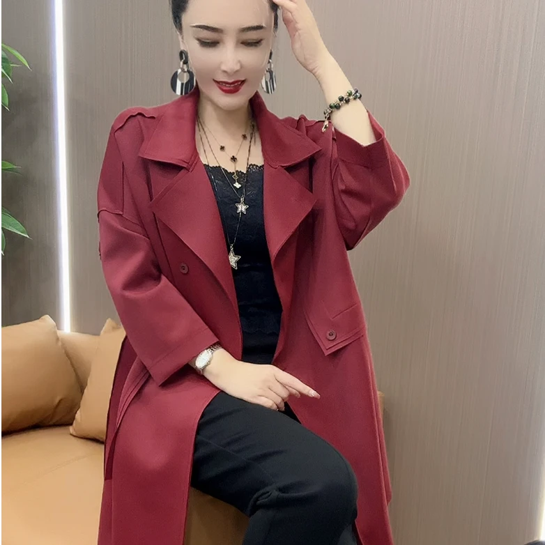 【2329】慵懒风韩系穿搭气质款简约翻领宽松休闲中长款风衣网红