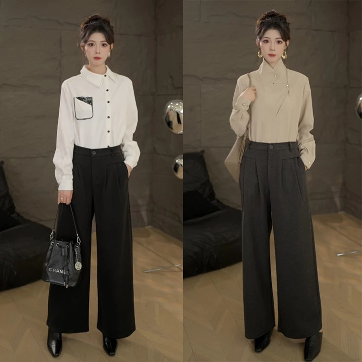TITI定制【呢影暖雅】冬季气质高腰宽松显瘦阔腿西装休闲裤T241110