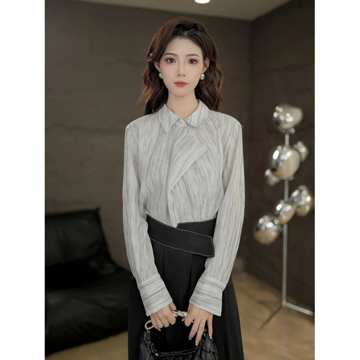 TITI定制【露天电影】轻奢气质条纹长袖衬衫宽松显瘦上衣T0755181