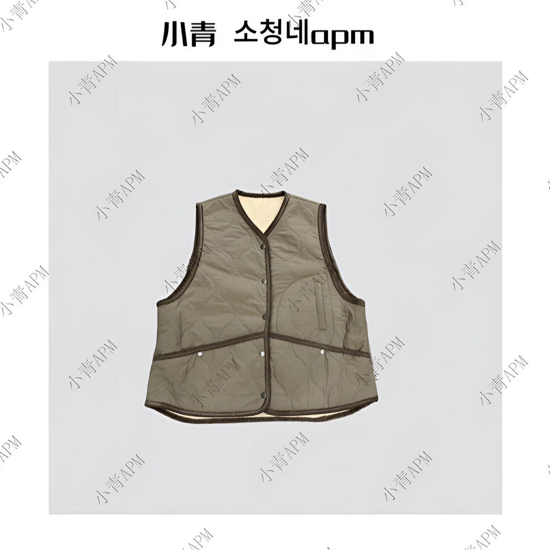 东大门apm 蝴蝶结/鸡心领细纹颗粒绒马夹