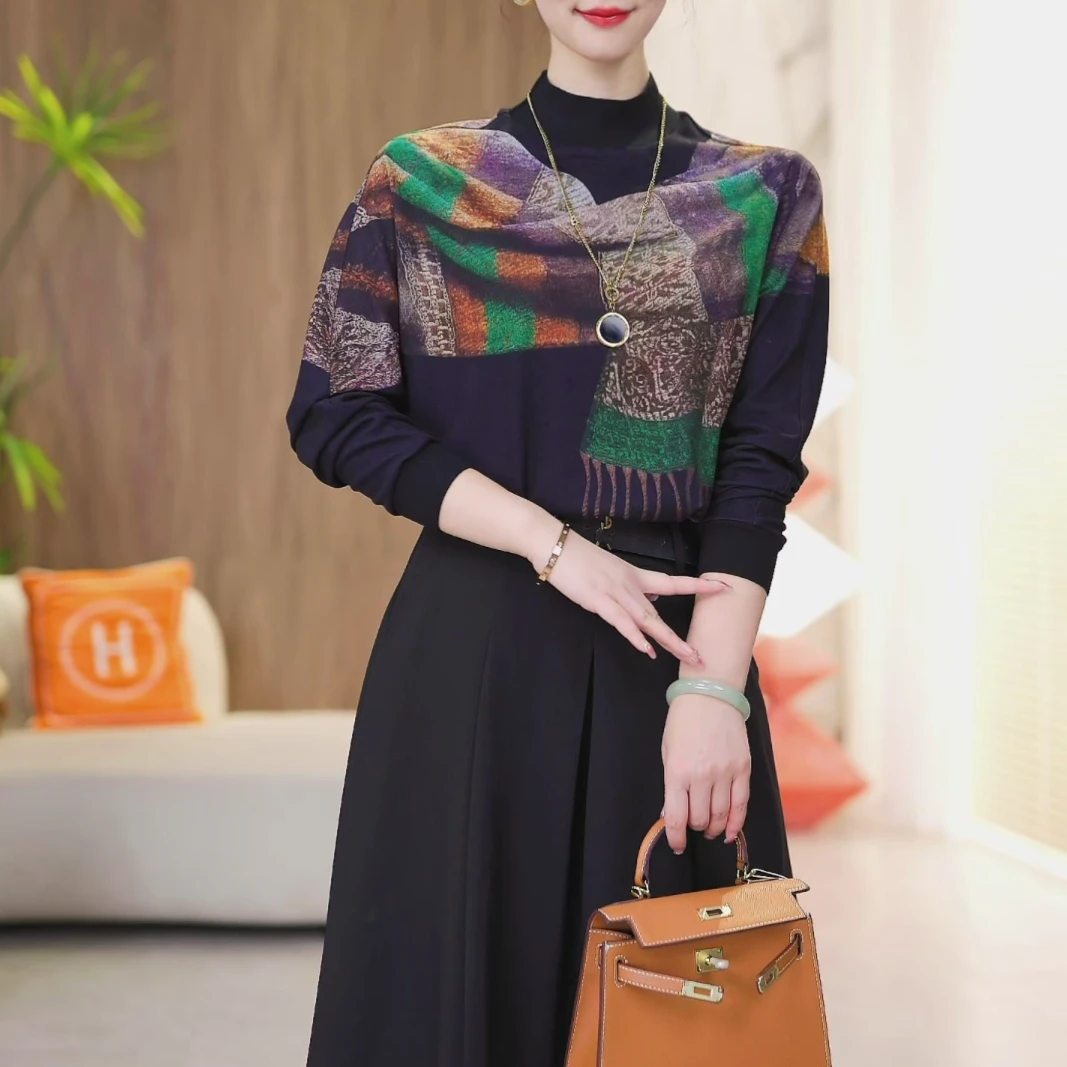 现货【墨染花绣】新款高级感双面海岛绒秋冬保暖轻奢简约圆领上衣