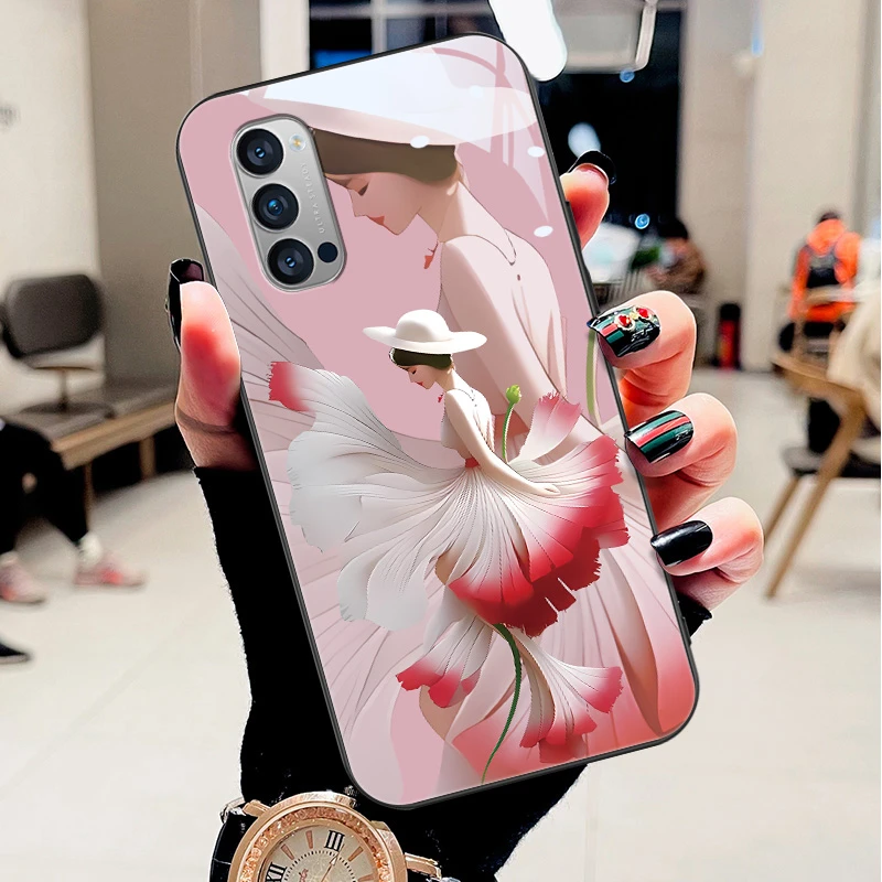 适用OPPOReno4手机壳reno4pro防指纹高清玻璃保护套防摔潮牌仙女