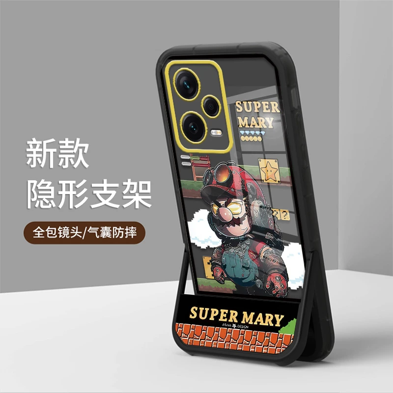 适用红米Note12Pro手机壳note12pro+隐形支架透明硅胶新款马里奥