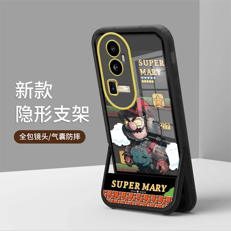 适用OPPOReno10pro+手机壳隐形支架透明硅胶防摔新款时尚潮马里奥