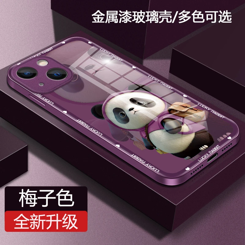 适用苹果iphone14手机壳14plus液态玻璃Promax个性背包熊猫时尚潮