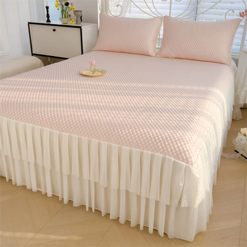 2024新款冰豆豆床裙款凉席冰丝软席子双层花边公主风单双人空调席