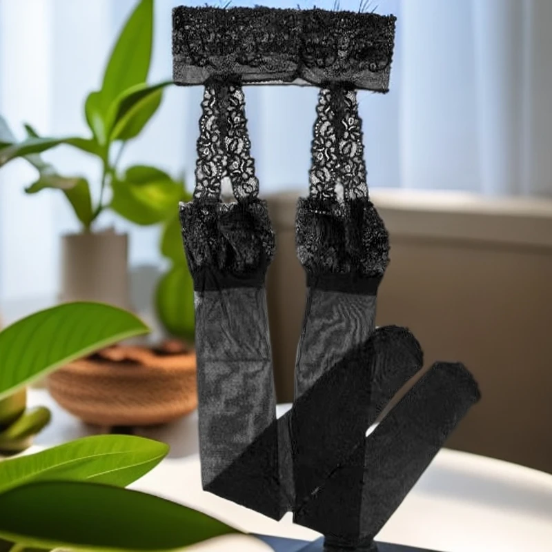 蕾丝花边一体袜夏季美腿防滑过膝高吊带女士