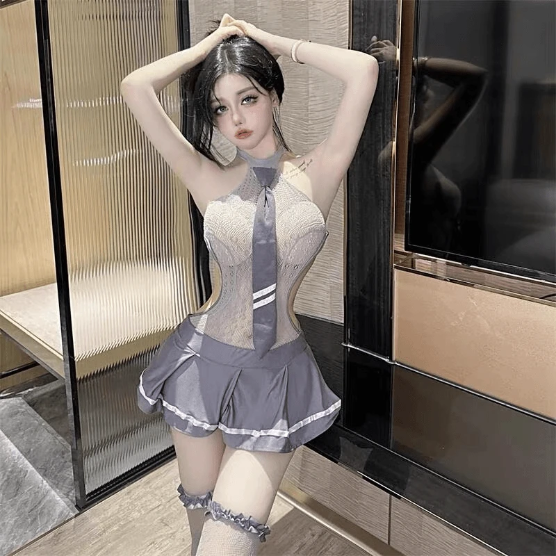纯欲风情侣约会性感挂脖连衣裙内搭居家睡裙套装薄款辣妹