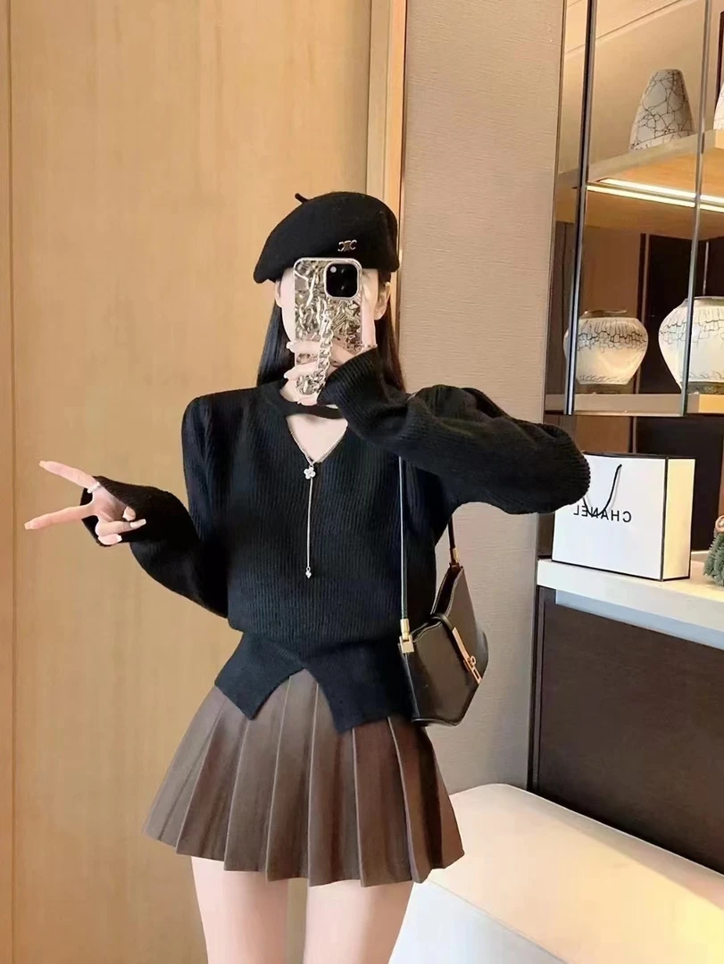针织衫小香风网红女长袖气质显瘦时尚百搭设计感[300]