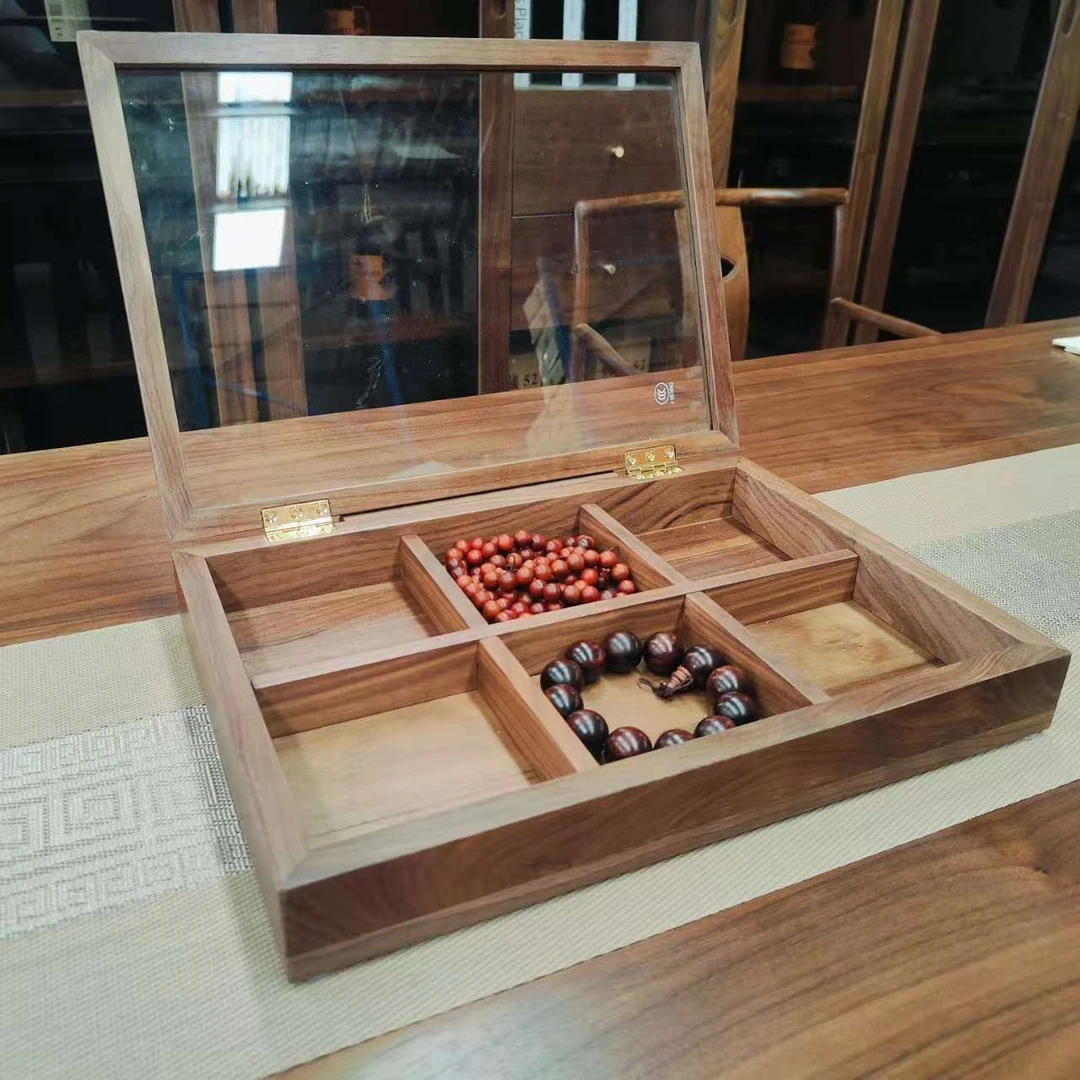 北美黑胡桃收纳盒复古古风大容量中式木纹木制带锁木盒子