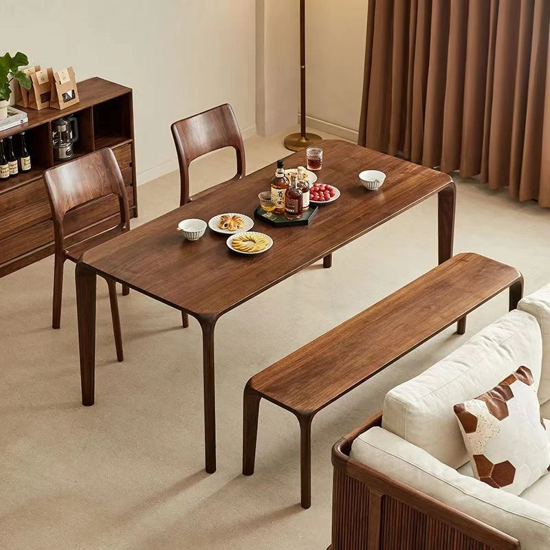 北美黑胡桃望月餐桌北欧餐桌轻奢客厅家用简约办公餐厅长方形轻奢