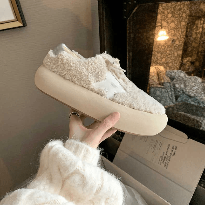 红蜻蜓牌秋冬新款加绒板鞋毛毛鞋子女2023网红时尚厚底增高加厚保