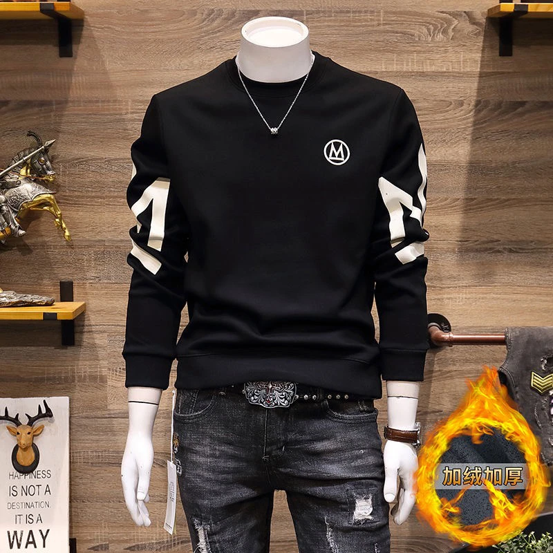 春秋季潮牌圆领卫衣男2025年新款韩版潮流印花男士长袖加绒打底衫