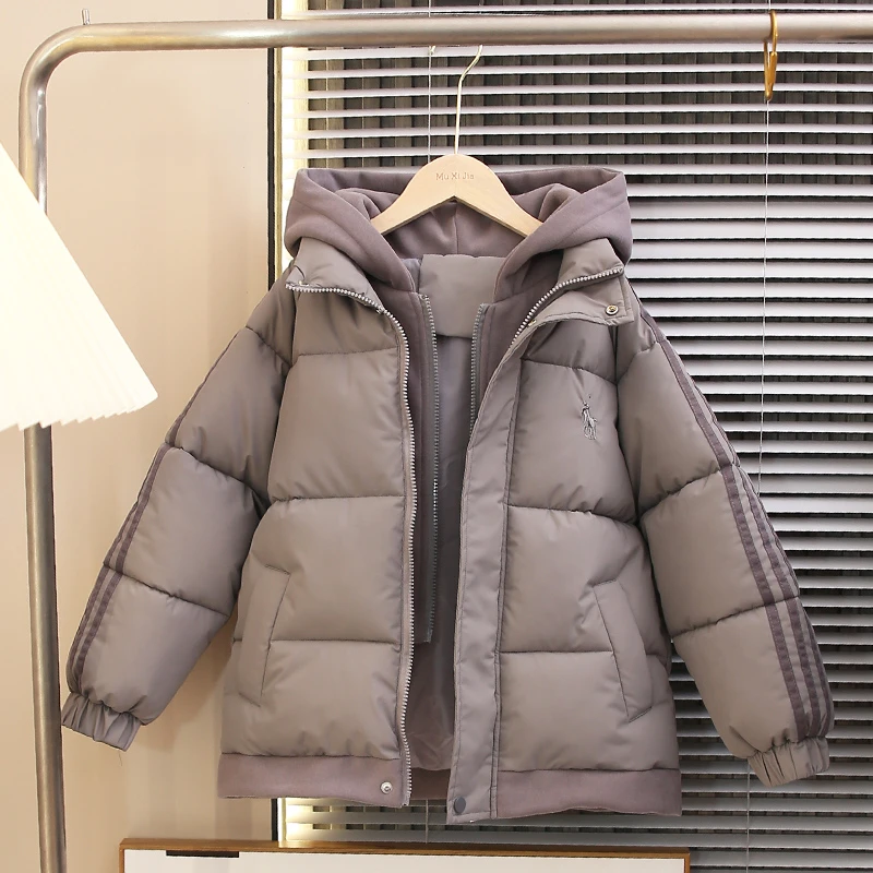 男童冬装棉服2024男童冬季新款连帽外套假两件加厚棉衣男宝宝外套