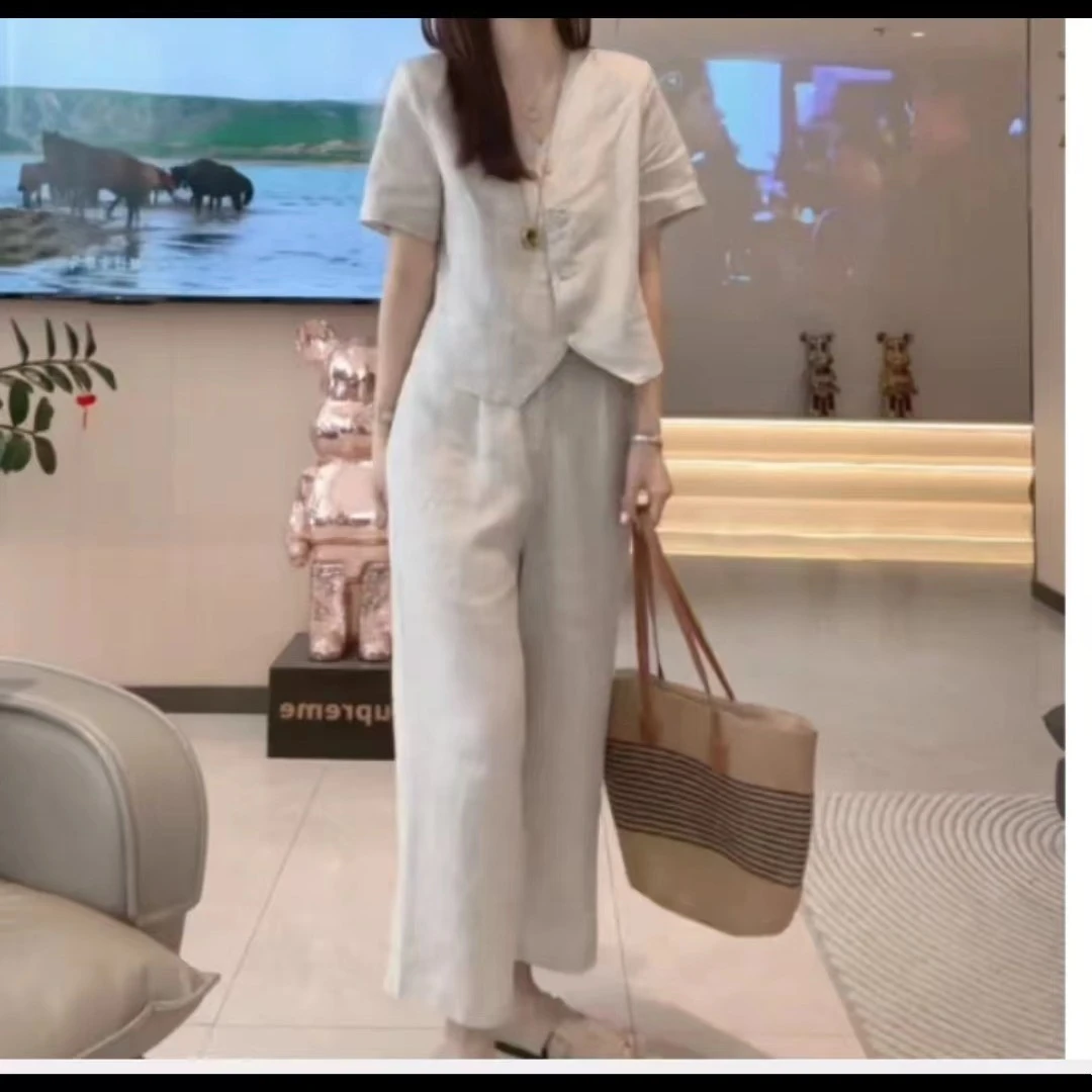 夏季新款女装网红气质修身百搭洋气短袖裤子两件套女