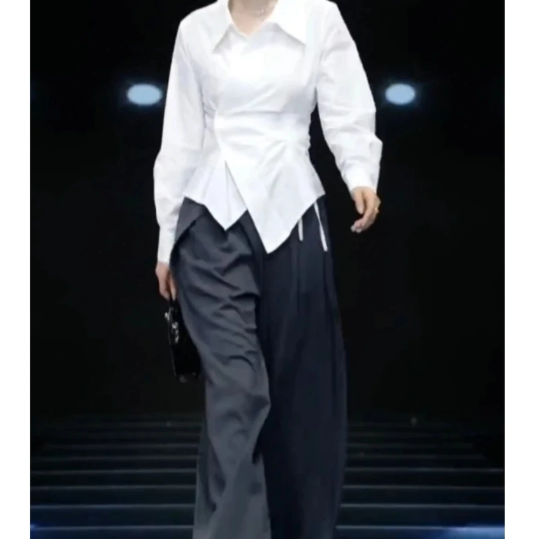 新款洋气不规则上衣高腰阔腿裤韩版女装