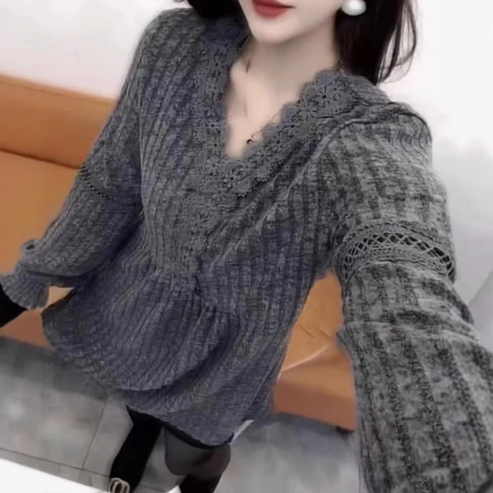 秋冬新款时尚长袖V领T恤减龄显瘦打底衫长款上衣