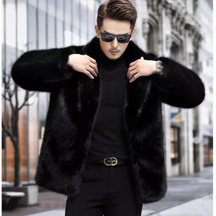 2023新款加厚毛毛外套男士秋冬时尚大衣短款翻领冬季休闲中长款