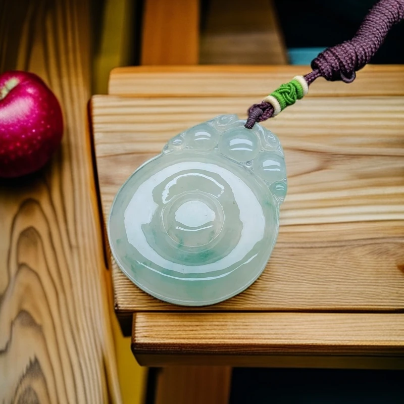 066~天然翡翠A货冰透精雕福寿双全吊坠气质高贵精美福贝挂件