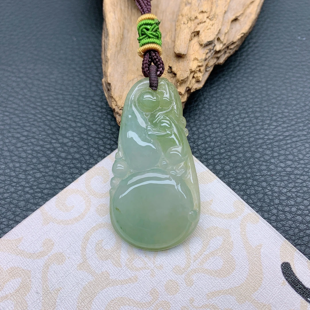 087~天然翡翠A货冰透精雕福寿双全吊坠气质高贵精美葫芦挂件