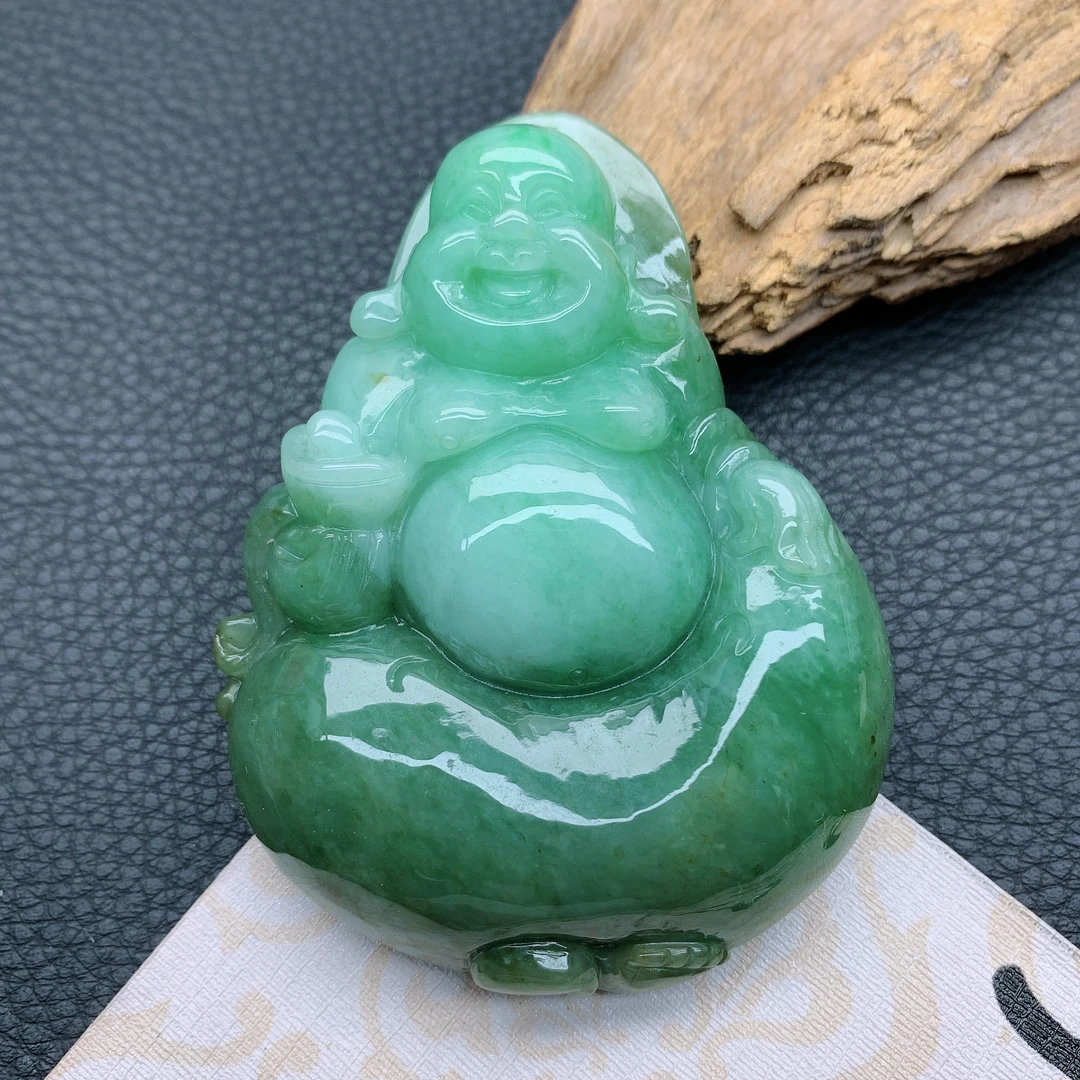 321~天然翡翠A货冰透精雕大佛吊坠气质高贵经典精美挂件