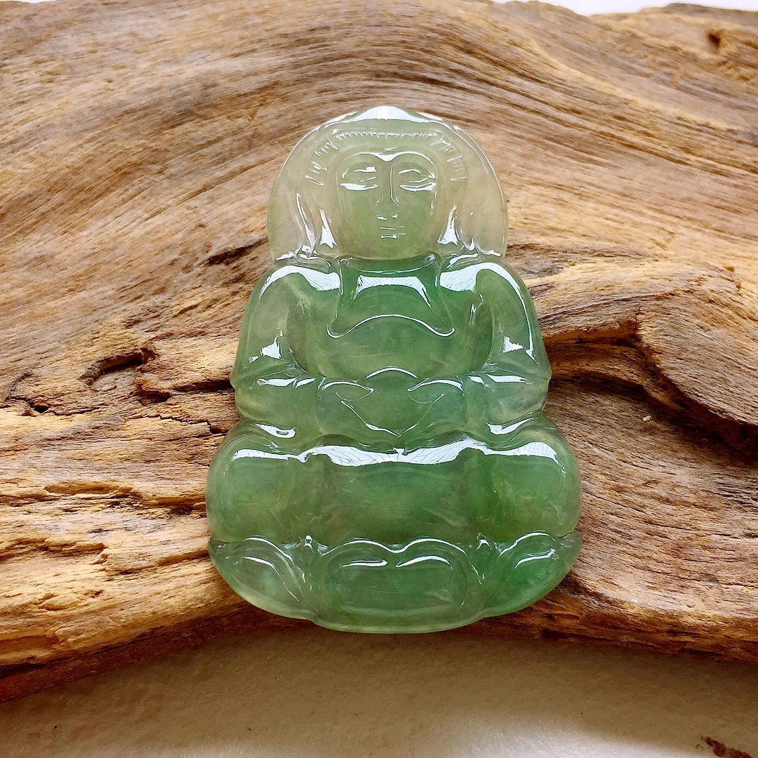 2409~天然翡翠A货冰透精美满绿观音吊坠时尚气质