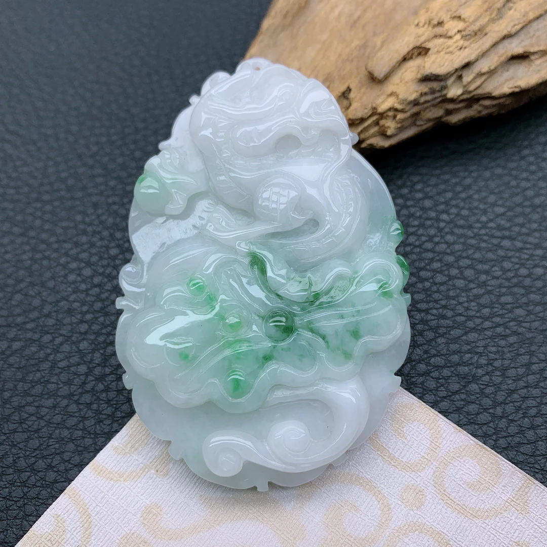 4615~天然翡翠A货冰润精雕龙凤呈祥吊坠气质高贵经典精美挂件