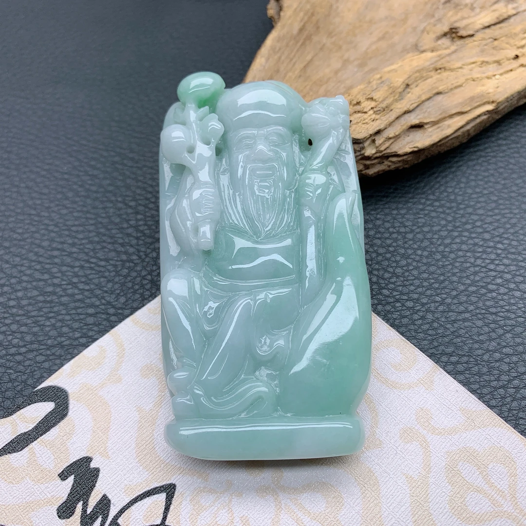 281~天然翡翠A货冰透精雕寿星公吊坠气质高贵经典精美挂件