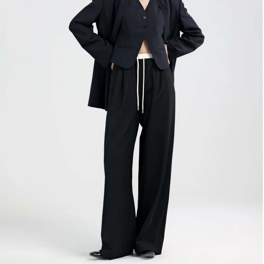 清仓 海维恩【 摩登撞色阔腿西裤】秋季新款简约慵懒气质显瘦超模裤