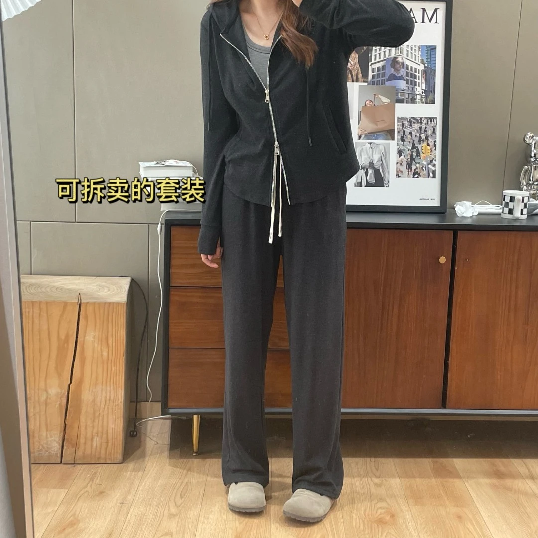 【D656】双面奥绒磨毛高弹力宽松百搭连帽套头长袖打底上衣外套