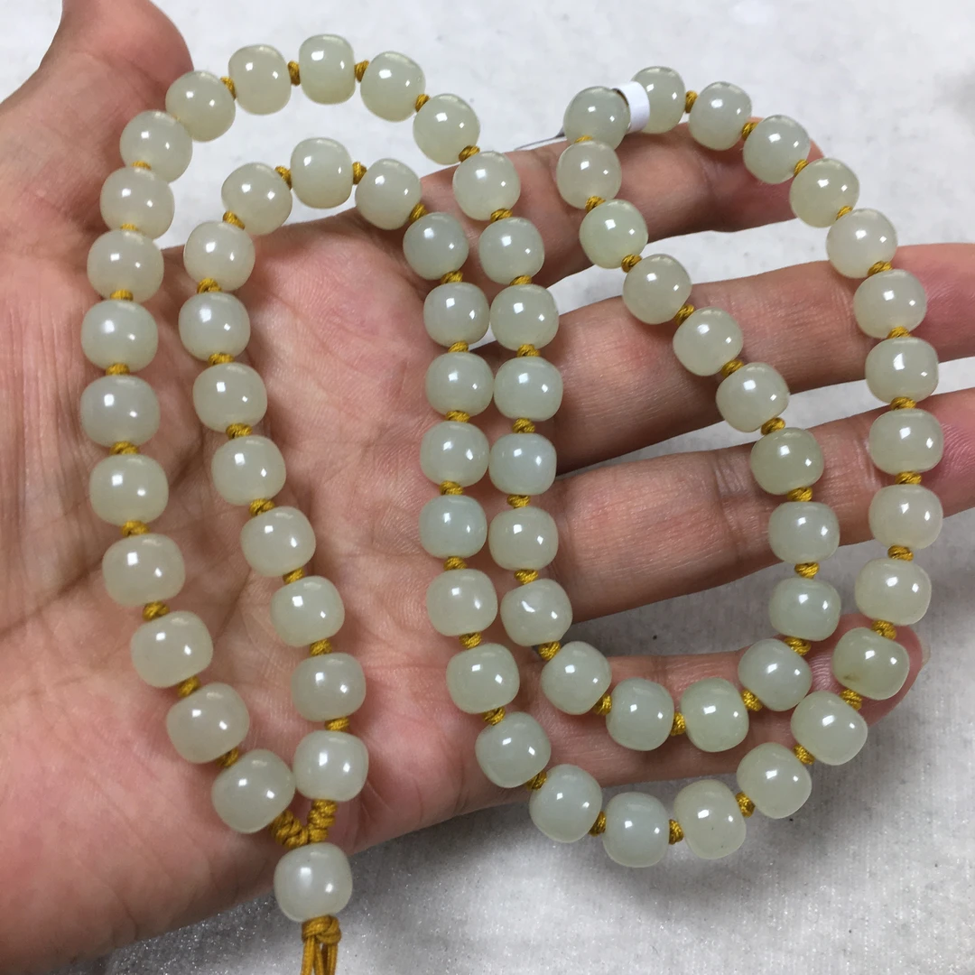 天然和田玉吊坠链黄白色老型珠卡8mm苹果珠百搭链男女款吊坠绳链