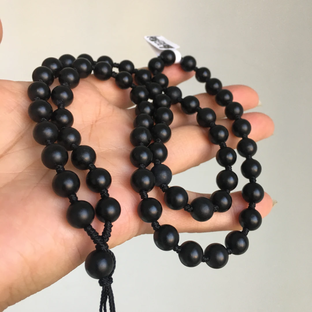 福利和田玉墨玉珠链黑墨玉吊坠链子卡8圆珠链黑色玉佩挂绳链百搭