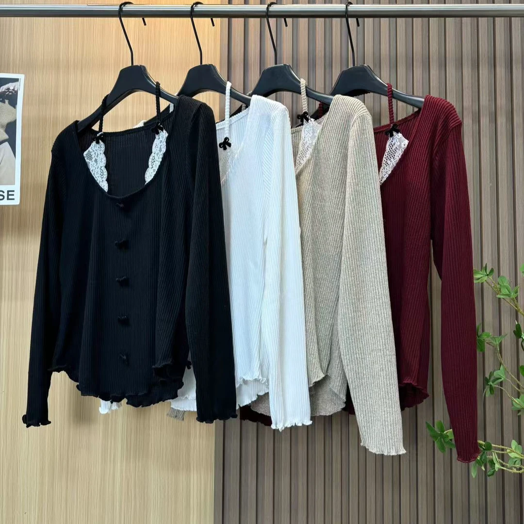 新款设计感辣妹挂脖长袖打底T恤