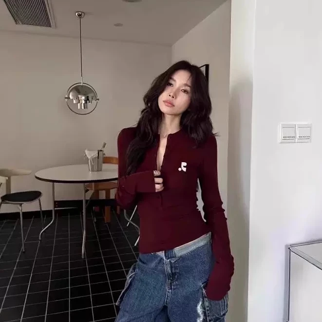 新款显瘦长袖t恤修身加绒打底衫